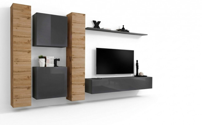 Designer woonwand muurplanken houten meubels woonkamer luxe houten meubelen stijl modern