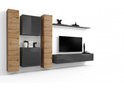 Designer woonwand muurplanken houten meubels woonkamer luxe houten meubelen stijl modern