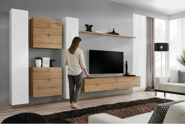 Woonkamer meubels bruin wandkast compleet nieuw wandplank.
