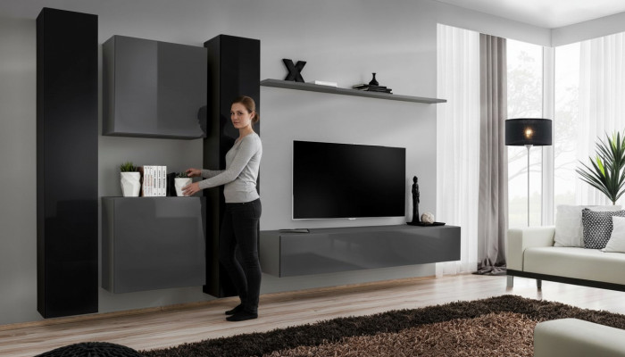 Designer woonkamer grijs woonkamerm meubel 4x wandkast wand rek compleet