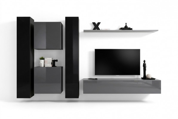 Designer woonkamer grijs woonkamerm meubel 4x wandkast wand rek compleet