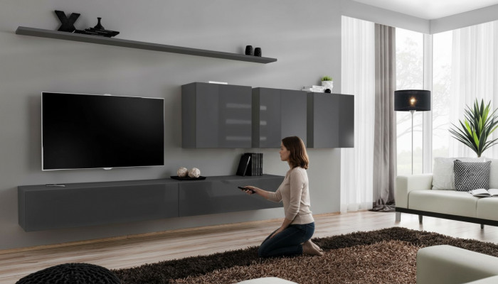 Moderne grijze woonwand ontworpen tv-standaard dressoir houten meubels kast wandkast