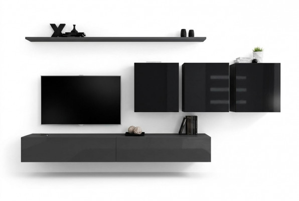 Woonwand Grijs Compleet 7-delige Designer Houten Meubel Sideboard Wandkast Wandplank