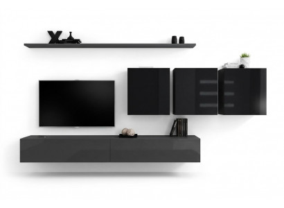 Woonwand Grijs Compleet 7-delige Designer Houten Meubel Sideboard Wandkast Wandplank