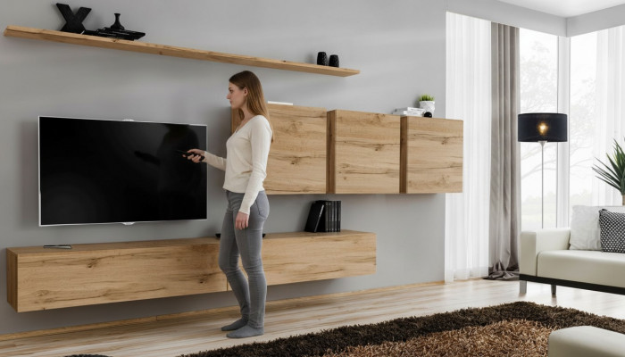 Woonkamer wandmeubel wandkast kast dressoir designer houten meubels bruin