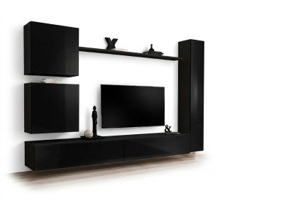Luxe Zwarte Woonkamerkast Designer Wandkast Set 6-delig Houten Meubels Woonkamermeubels