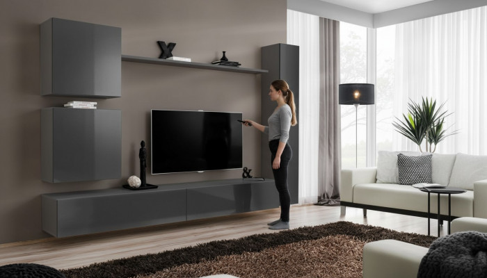 Wandmeubel ontwerper meubels grijs wandkast luxe inrichting houten meubels modern.