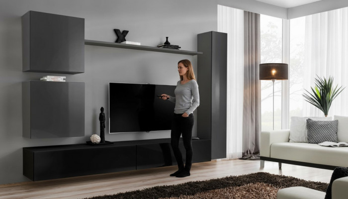Woonkamer tv-kast woonwand plank luxe wandkast TV dressoir set 6-delig.