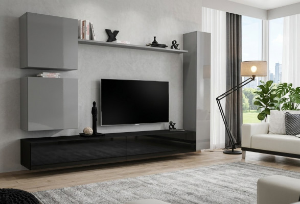 Woonkamer tv-kast woonwand plank luxe wandkast TV dressoir set 6-delig.