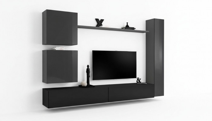 Woonkamer tv-kast woonwand plank luxe wandkast TV dressoir set 6-delig.