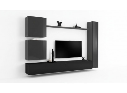 Woonkamer tv-kast woonwand plank luxe wandkast TV dressoir set 6-delig.