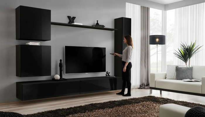 Luxe set wandmeubel zwart woonkamer wandkast plank wandkast nieuw
