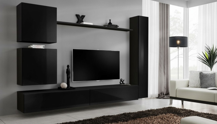 Luxe set wandmeubel zwart woonkamer wandkast plank wandkast nieuw