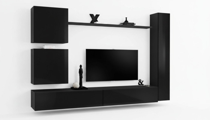 Luxe set wandmeubel zwart woonkamer wandkast plank wandkast nieuw