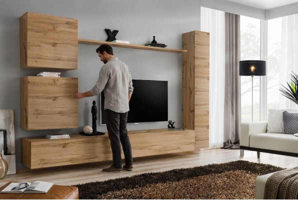 Wandkast Modern Woonwand Bruin Houten meubels Woonkamermeubels Ontwerper