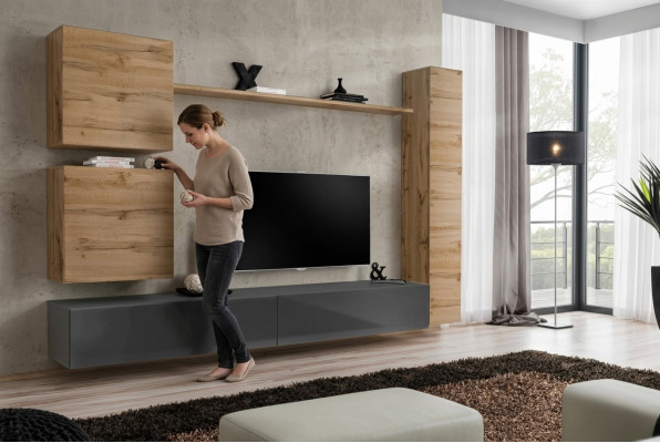Inrichtingsontwerper bruin 3x wandkast houten meubel luxe set tv-standaard
