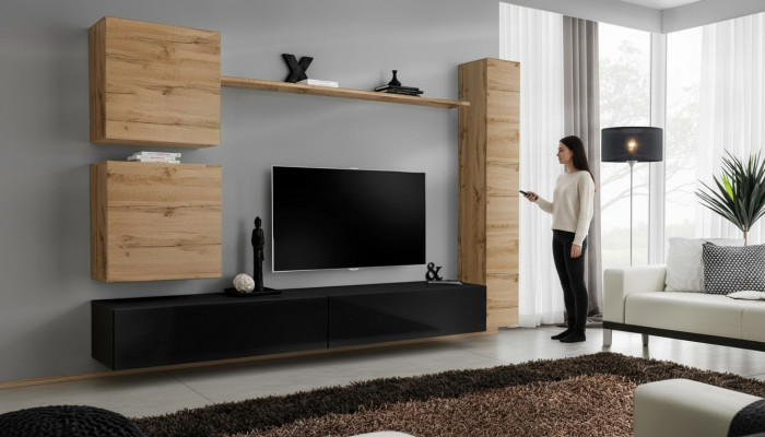 Bruine muurkast houten meubels ontwerper muurrek dressoir tv-standaard set