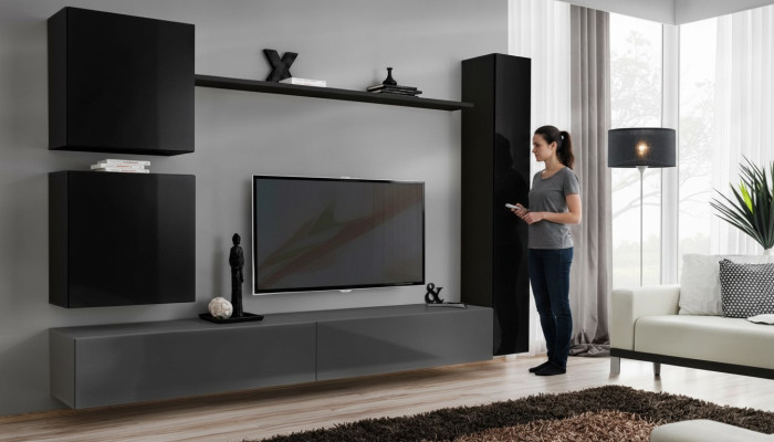 Wandkast Woonkamermeubilair Woonkamerset 6-delig Designer Wandplank Dressoir