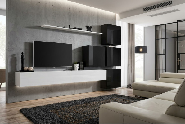 Moderne wand woonkamer plank wandkast wit luxe inrichting designer compleet