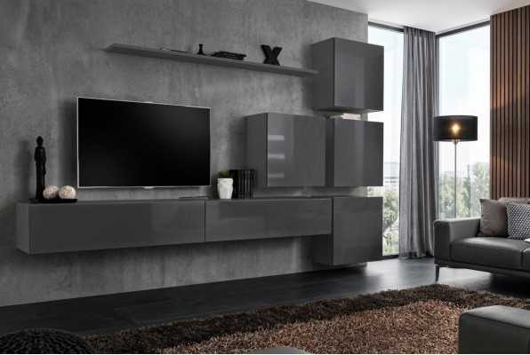 Grijze moderne woonwand woonkamer ontwerp tv-standaard luxe dressoir kast nieuw