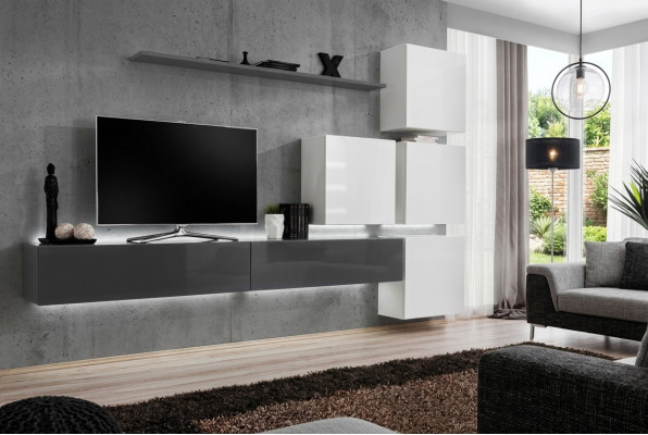 Grijze wandplank TV-standaard luxe compleet stijl modern woonkamer nieuwe inrichting