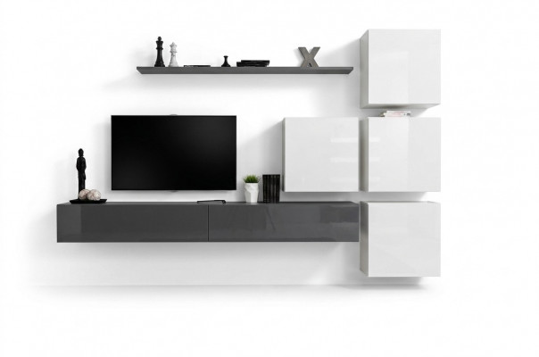 Grijze wandplank TV-standaard luxe compleet stijl modern woonkamer nieuwe inrichting