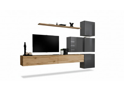Luxe houten set TV-meubel hout woonkamer wandplank ontwerp