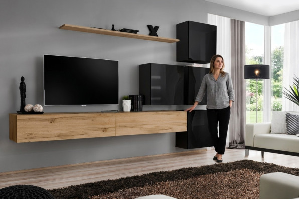 Houten meubel woonkamer tv-standaard wandplank compleet luxe set.