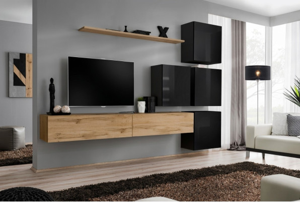 Houten meubel woonkamer tv-standaard wandplank compleet luxe set.