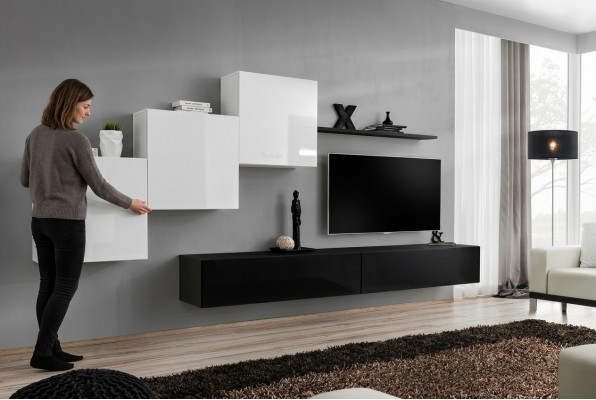 Woonwand Zwart Compleet TV-standaard Wandplank Luxe Wandkast Design