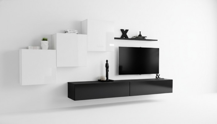 Woonwand Zwart Compleet TV-standaard Wandplank Luxe Wandkast Design