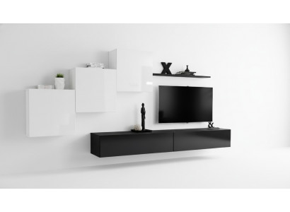 Woonwand Zwart Compleet TV-standaard Wandplank Luxe Wandkast Design