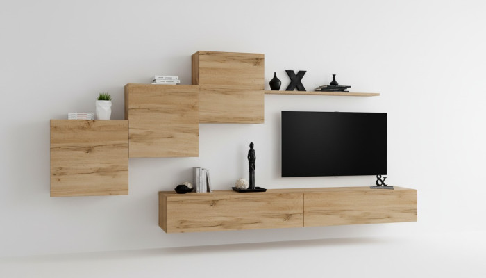Designer woonkamer bruin TV-standaard moderne dressoir wandplank wandkast 6-delig
