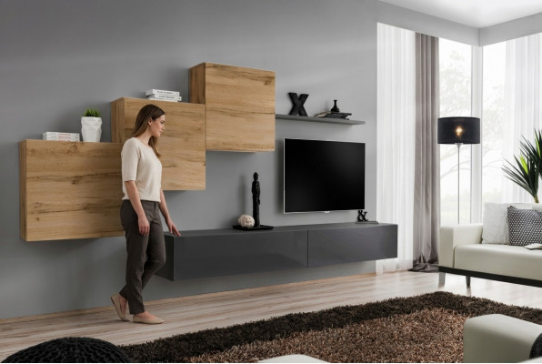 Ontwerper woonkamermeubels Woonwand Grijs TV-standaard Moderne dressoir Wandplank