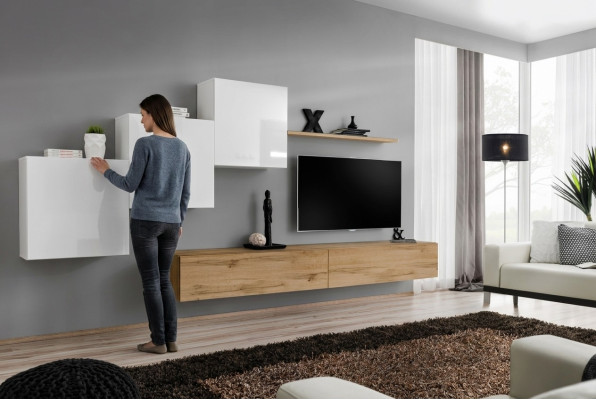 Woonkamer TV-standaard 3x wandkast wandplank Luxe design dressoir woonkamerwand.