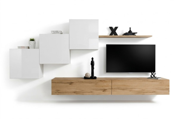 Woonkamer TV-standaard 3x wandkast wandplank Luxe design dressoir woonkamerwand.