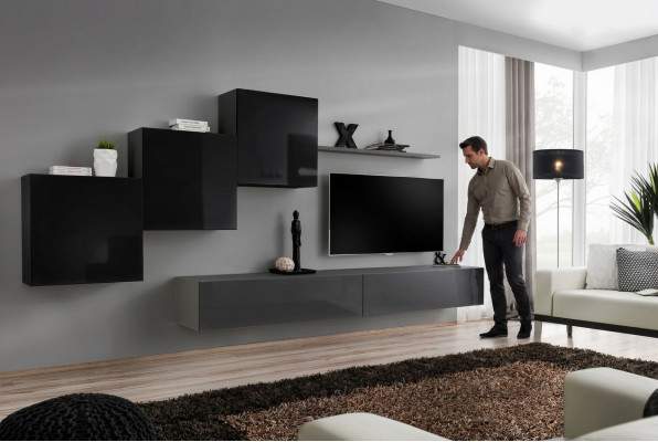 Woonkamerset Wandplank TV-standaard Grijs Luxe wandmeubel Ontwerp 6-delig. Nieuw woonkamerset Wandplank TV-standaard Grijs Luxe wandmeubel Ontwerp 6-delig. Nieuw
