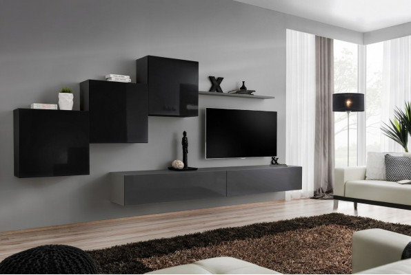 Woonkamerset Wandplank TV-standaard Grijs Luxe wandmeubel Ontwerp 6-delig. Nieuw woonkamerset Wandplank TV-standaard Grijs Luxe wandmeubel Ontwerp 6-delig. Nieuw