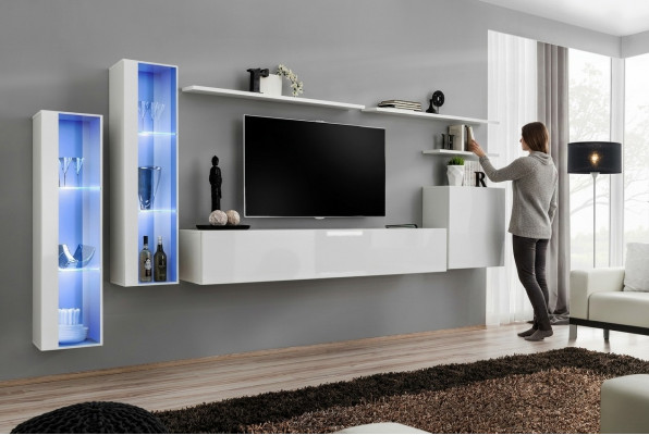 Wit Complete woonwand tv-standaard Design woonkamer Luxe kast Wandkast