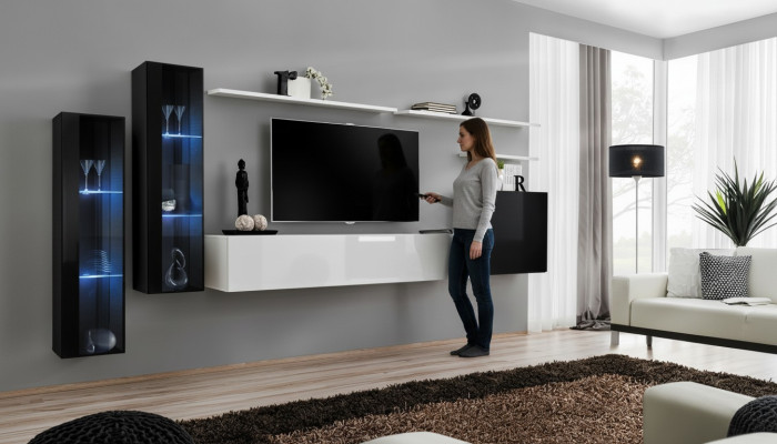 Design Witte Wandkast Wandplank TV-standaard Luxe Woonkamer Vitrine Nieuw