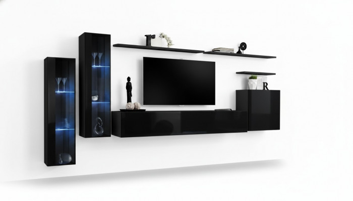 Zwarte woonkamerset woonkamer wandplank luxe vitrine compleet set