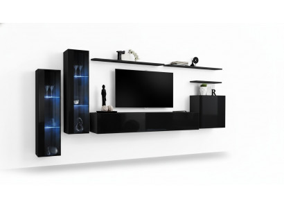 Zwarte woonkamerset woonkamer wandplank luxe vitrine compleet set