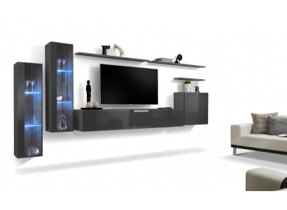 Grijze woonwand woonkamer wandplank tv-standaard luxe set meubels modern