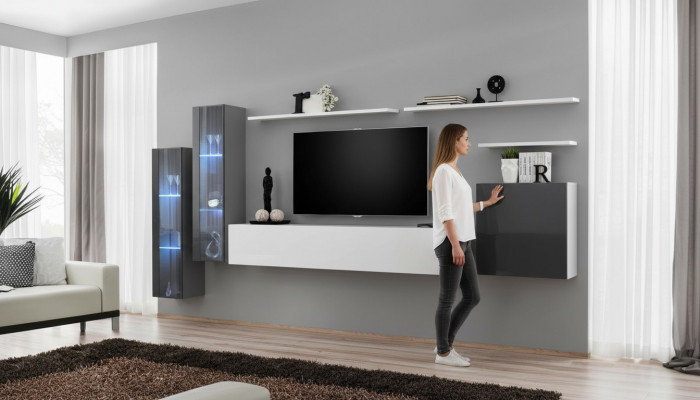 Complete woonwand tv-standaard wandplank luxe wandkast inrichting designer.