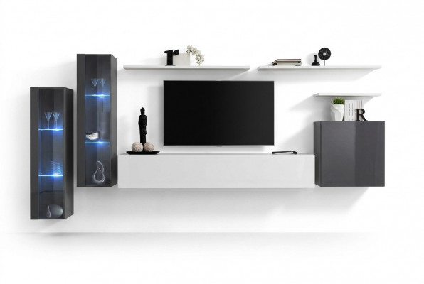 Complete woonwand tv-standaard wandplank luxe wandkast inrichting designer.