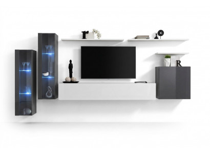 Complete woonwand tv-standaard wandplank luxe wandkast inrichting designer.