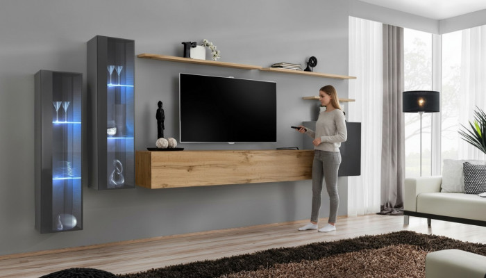 Woonkamer set Woonwand Bruin Luxe Wandkast TV-standaard Compleet Sideboard  Woonkamerset Woonwand Bruin Luxe Wandkast Tv-standaard Compleet Sideboard