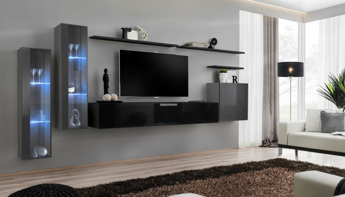 Designer zwarte woonkamer wandmeubel dressoir wandkast tv-standaard luxe set.