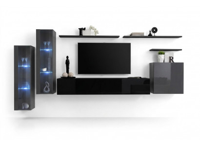 Designer zwarte woonkamer wandmeubel dressoir wandkast tv-standaard luxe set.