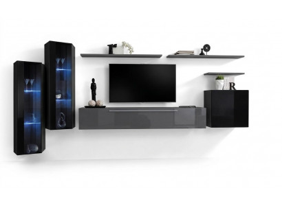 Woonkamer Hout Compleet Grijs TV-standaard Design 3x Wandkast Luxe Woonwand